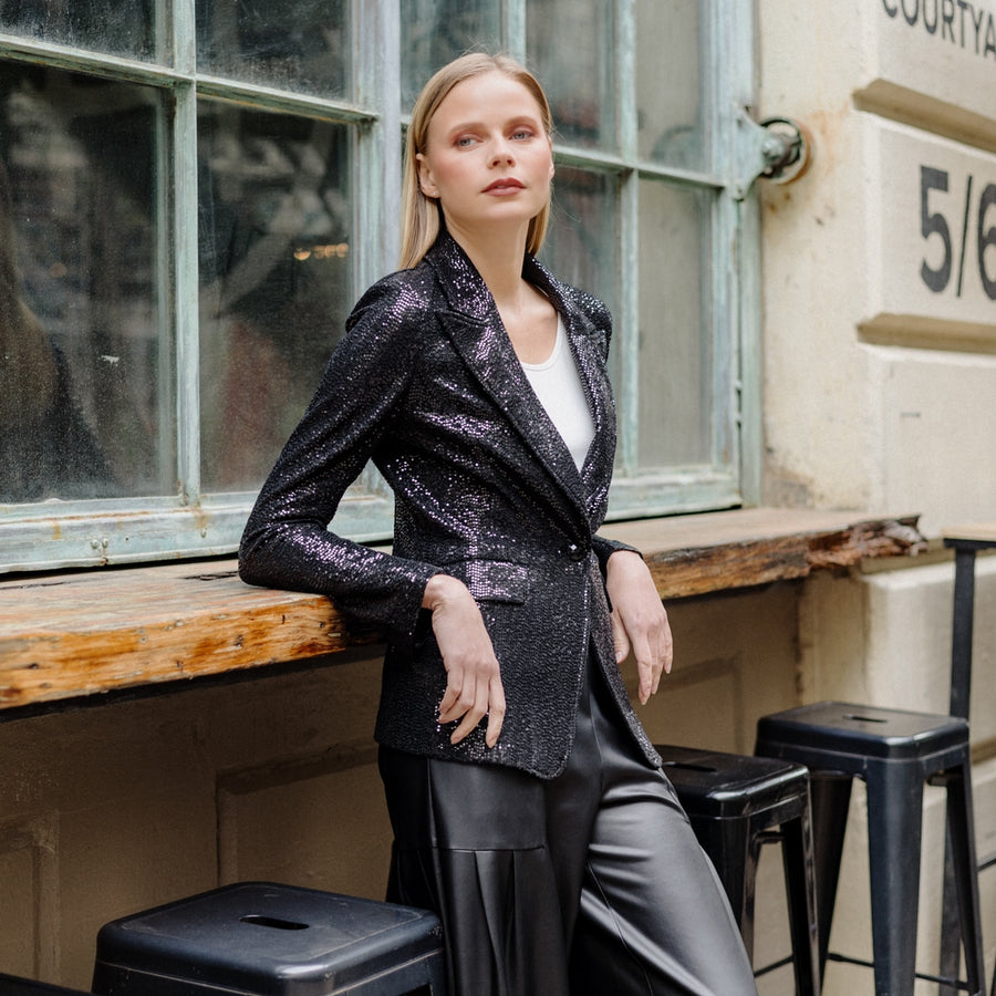 Sequin Knit - Signature Pocket Blazer - Black