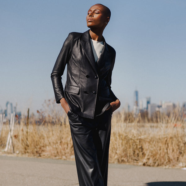 Liquid Leather™ Double Breasted Blazer - Black – Clara Sunwoo