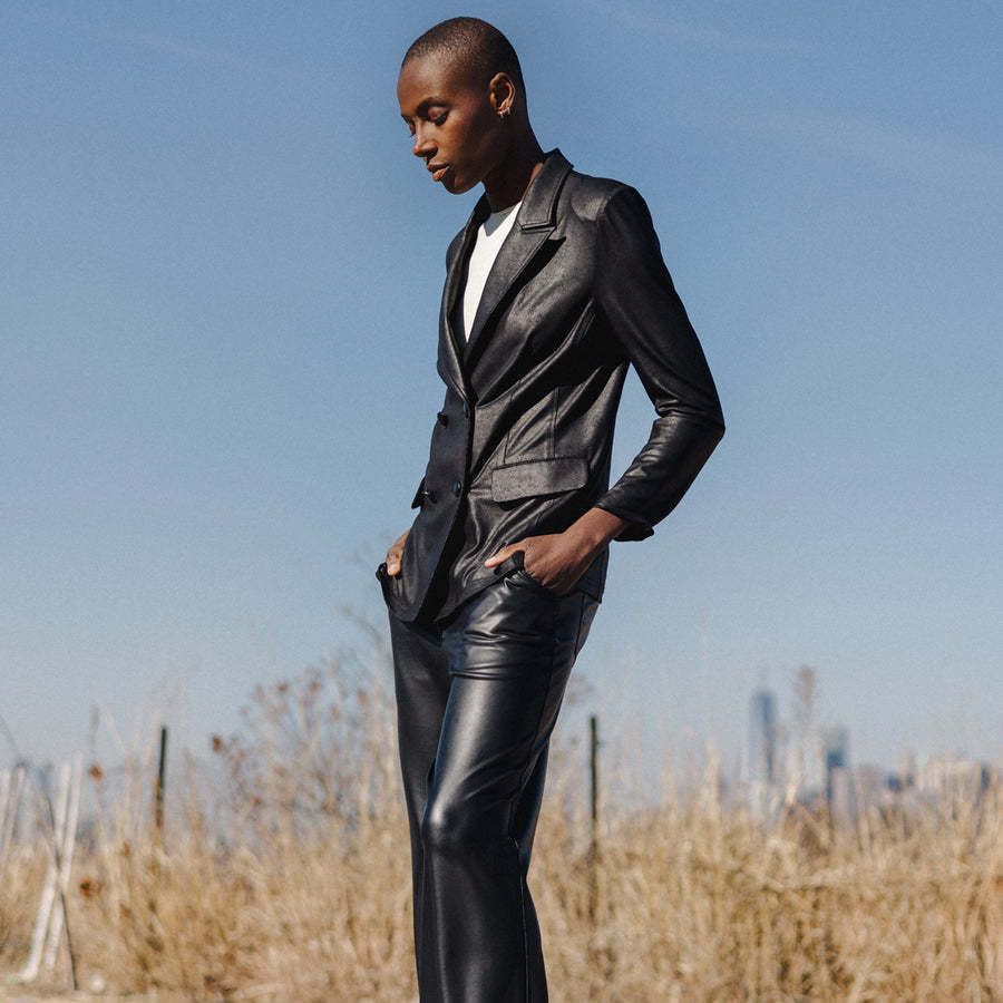 Liquid Leather™ Double Breasted Blazer - Black