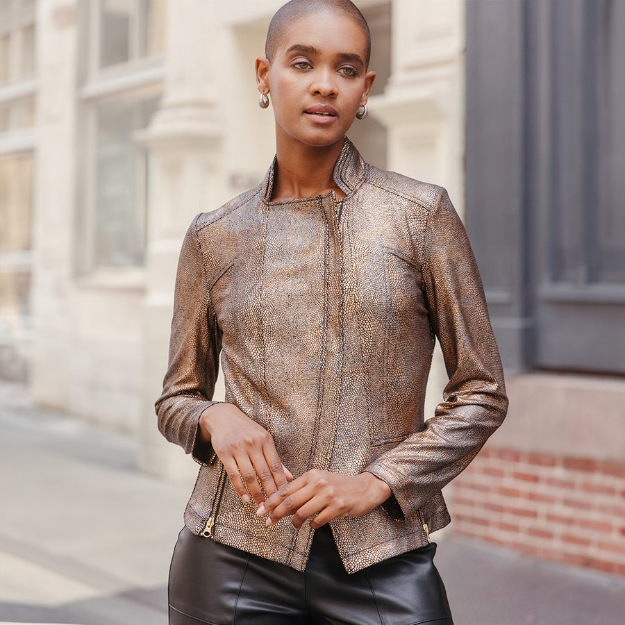 Metallic Liquid Leather™ Textured Signature Jacket - Copper