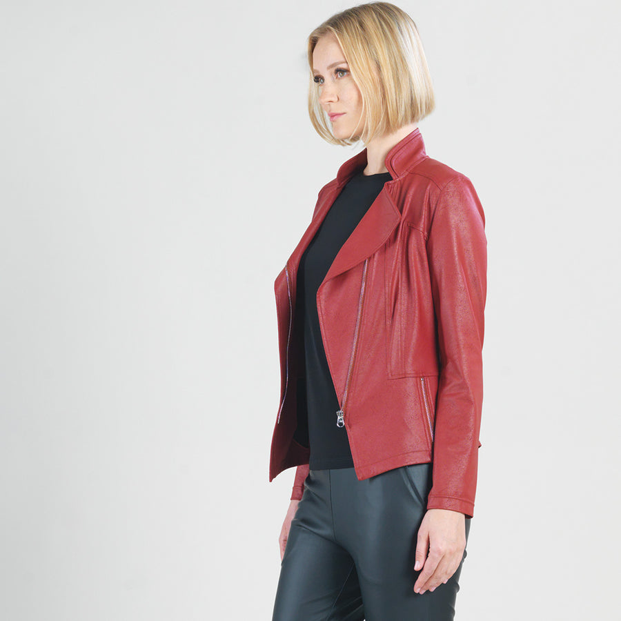 Clara Sunwoo Liquid Leather Knit Zip Jacket - Ruby – The Good Life Boutique