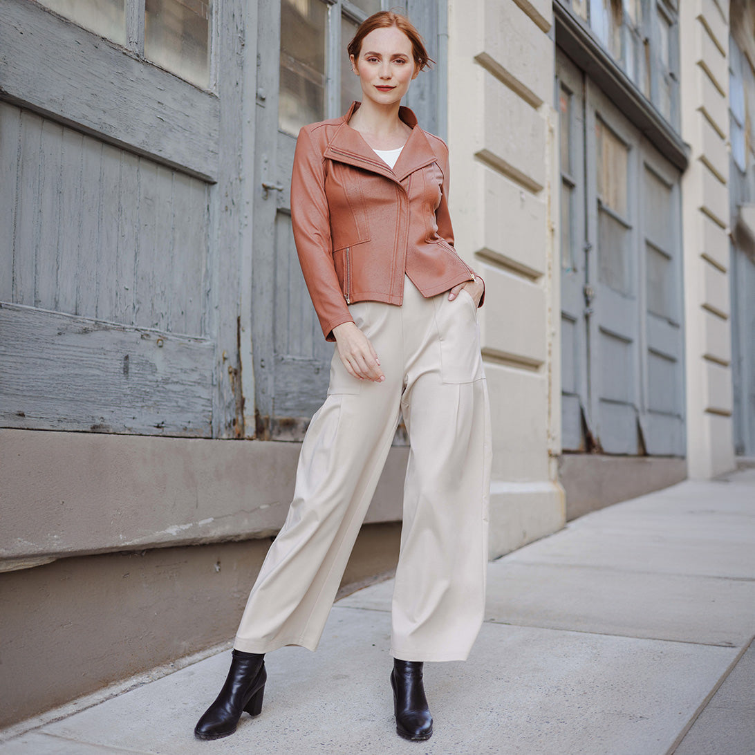 Rayon-Ponte Knit - Pleated Wide Leg Pocket Pant - Khaki – Clara Sunwoo