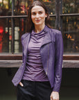 Crushed Silk Knit - Draped Neck Side Ruched Top - Plum - Final Sale!