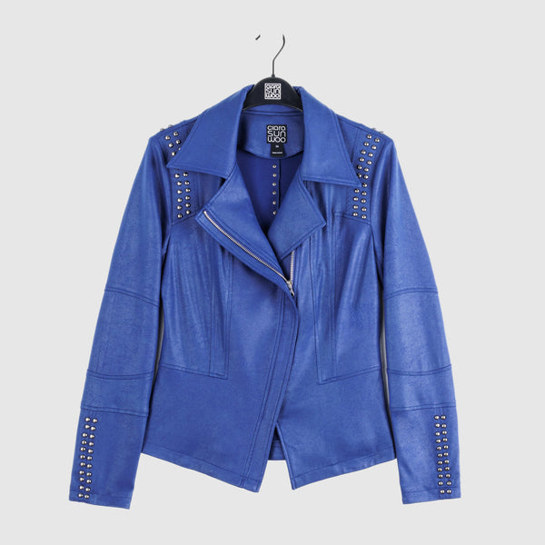 Liquid Leather™ Studded Jacket - Cobalt – Clara Sunwoo