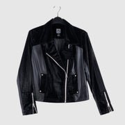 Vinyl + Liquid Leather™ Panel Zip Cuff Pocket Jacket - Black