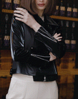 Vinyl + Liquid Leather™ Panel Zip Cuff Pocket Jacket - Black - Final Sale