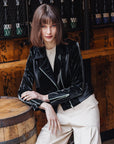 Vinyl + Liquid Leather™ Panel Zip Cuff Pocket Jacket - Black - Final Sale