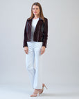 Vinyl + Liquid Leather™ Panel Zip Cuff Pocket Jacket - Mulberry - Final Sale