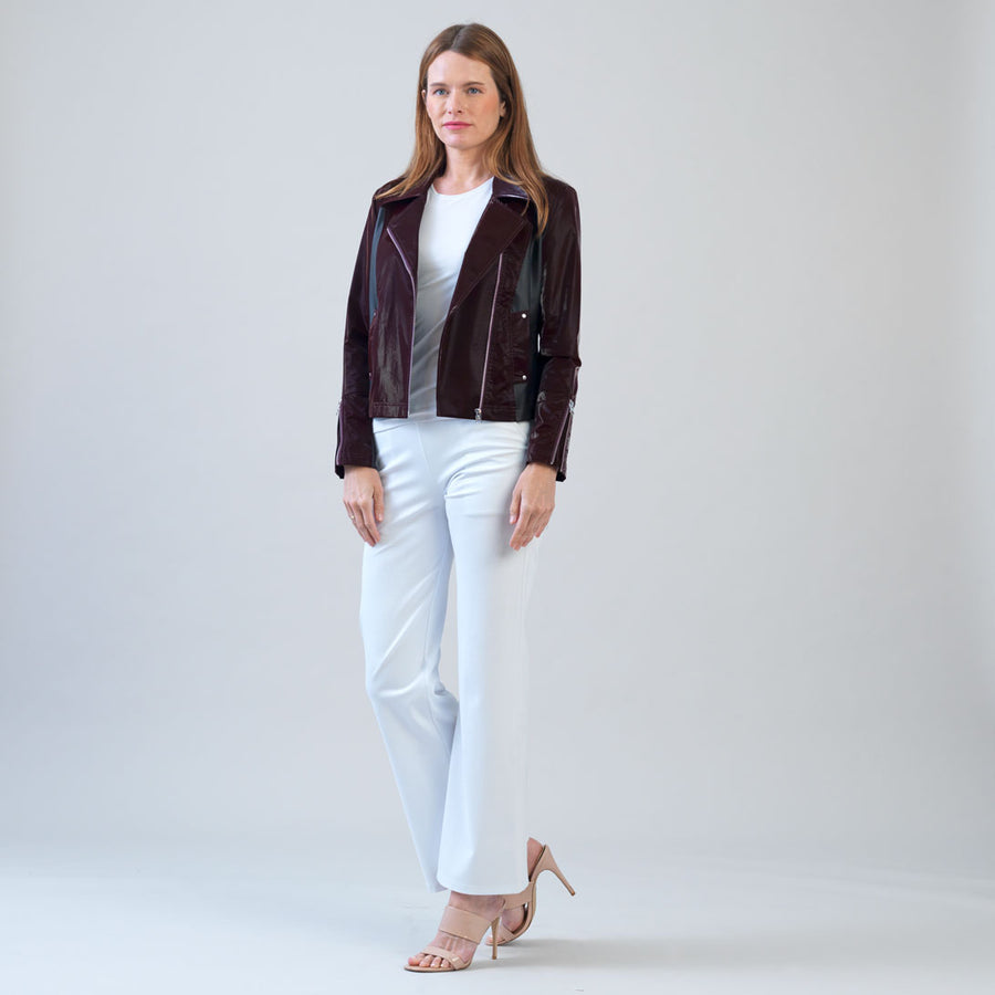 Vinyl + Liquid Leather™ Panel Zip Cuff Pocket Jacket - Mulberry