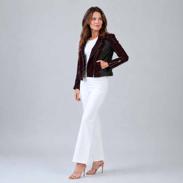 Vinyl + Liquid Leather™ Panel Zip Cuff Pocket Jacket - Mulberry