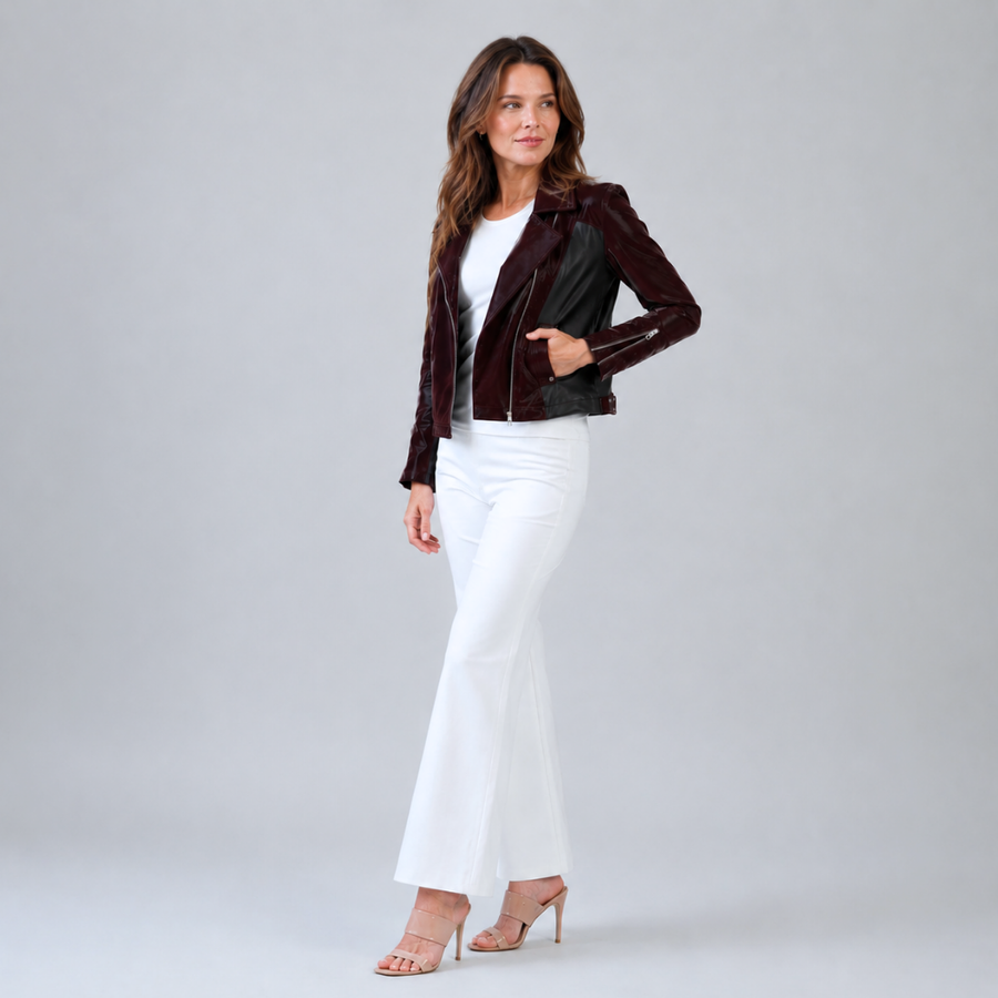 Vinyl + Liquid Leather™ Panel Zip Cuff Pocket Jacket - Mulberry