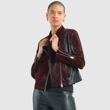 Vinyl + Liquid Leather™ Panel Zip Cuff Pocket Jacket - Mulberry - Limited Sizes!