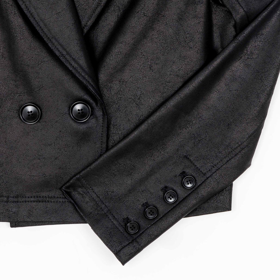 Liquid Leather™ Cropped Tuxedo Blazer - Black