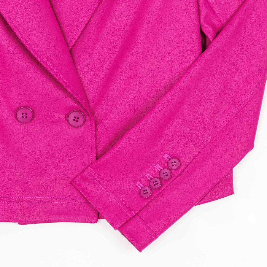 Liquid Leather™ Cropped Tuxedo Blazer - Magenta