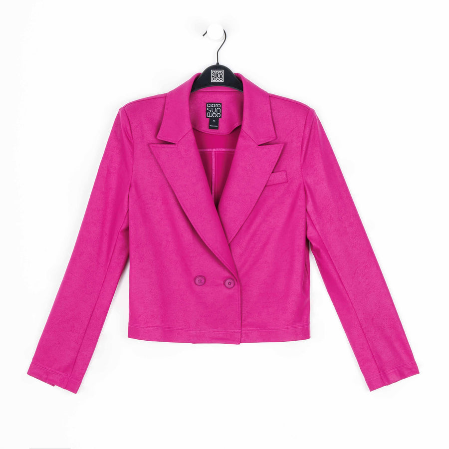 Liquid Leather™ Cropped Tuxedo Blazer - Magenta