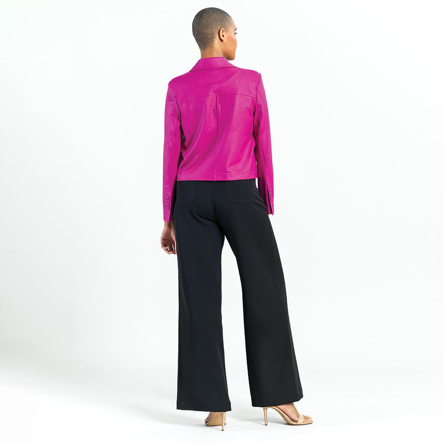 Liquid Leather™ Cropped Tuxedo Blazer - Magenta