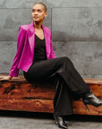 Liquid Leather™ Cropped Tuxedo Blazer - Magenta