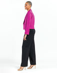 Liquid Leather™ Cropped Tuxedo Blazer - Magenta