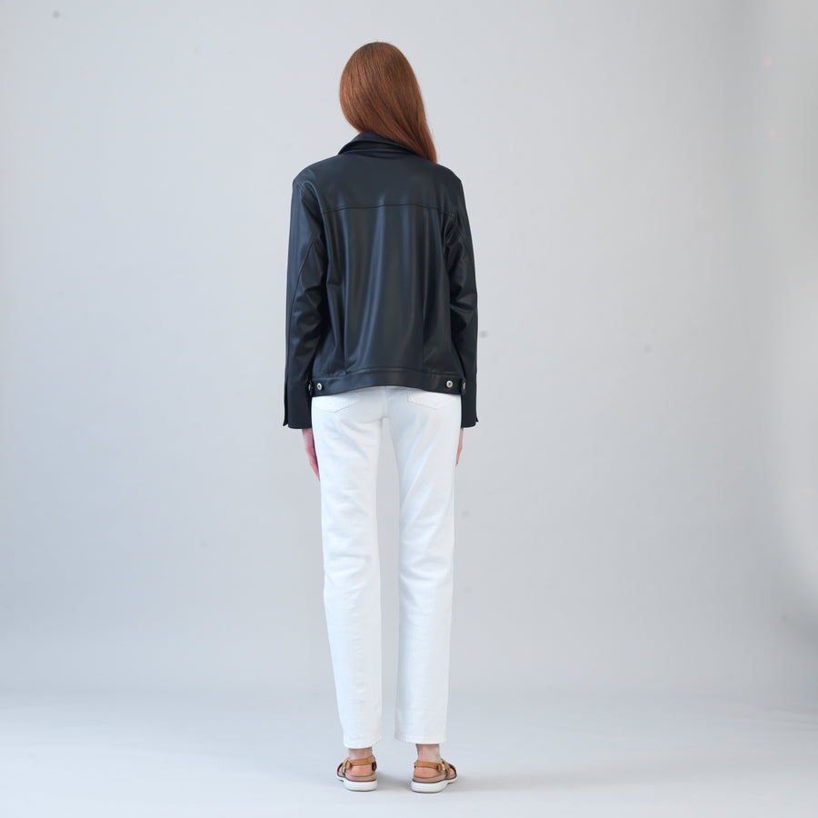 Liquid Leather™ Sheen Button Closure Pocket Jacket - Black - Limited Sizes