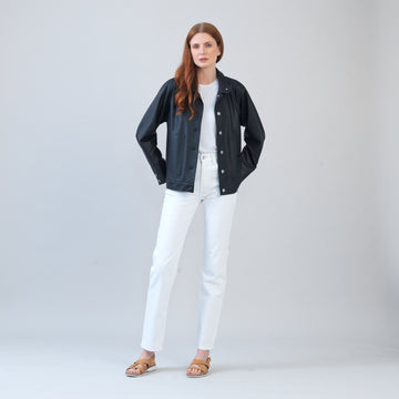 Liquid Leather™ Sheen Button Closure Pocket Jacket - Black - Limited Sizes