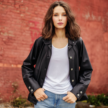 Liquid Leather™ Sheen Button Closure Pocket Jacket - Black - Limited Sizes!