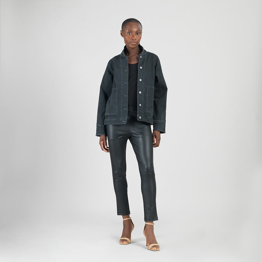 Denim Stretch - Button Closure Pocket Jacket - Black - Final Sale!