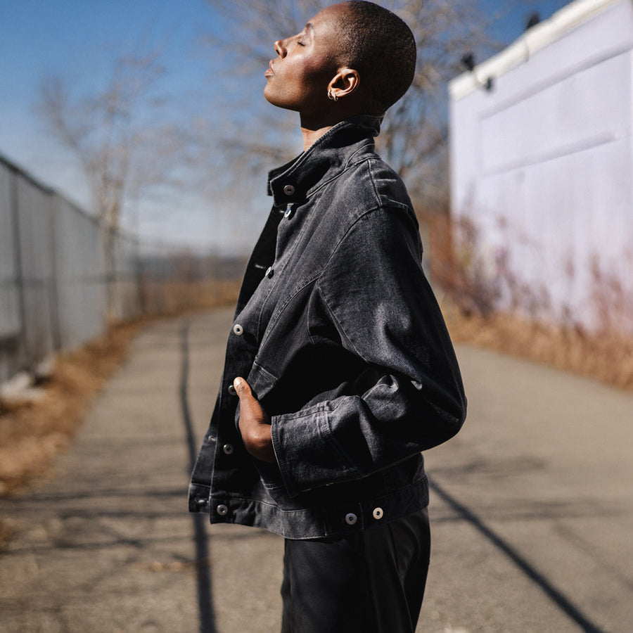 Denim Stretch - Button Closure Pocket Jacket - Black - Final Sale!