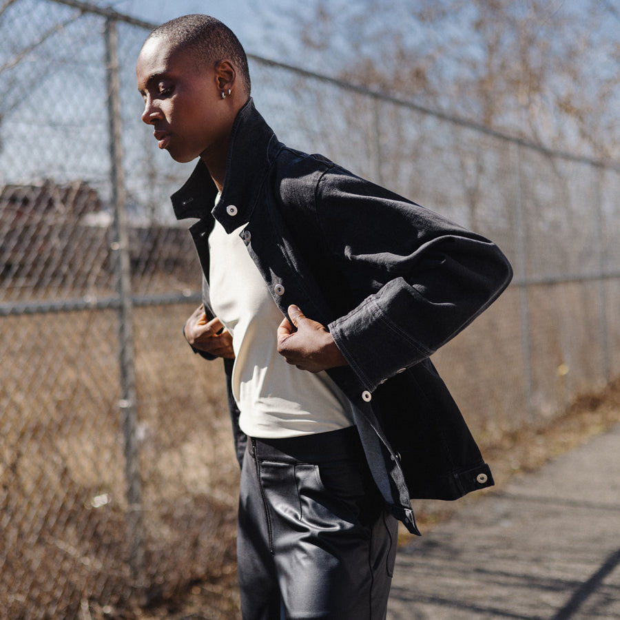 Denim Stretch - Button Closure Pocket Jacket - Black - Final Sale!