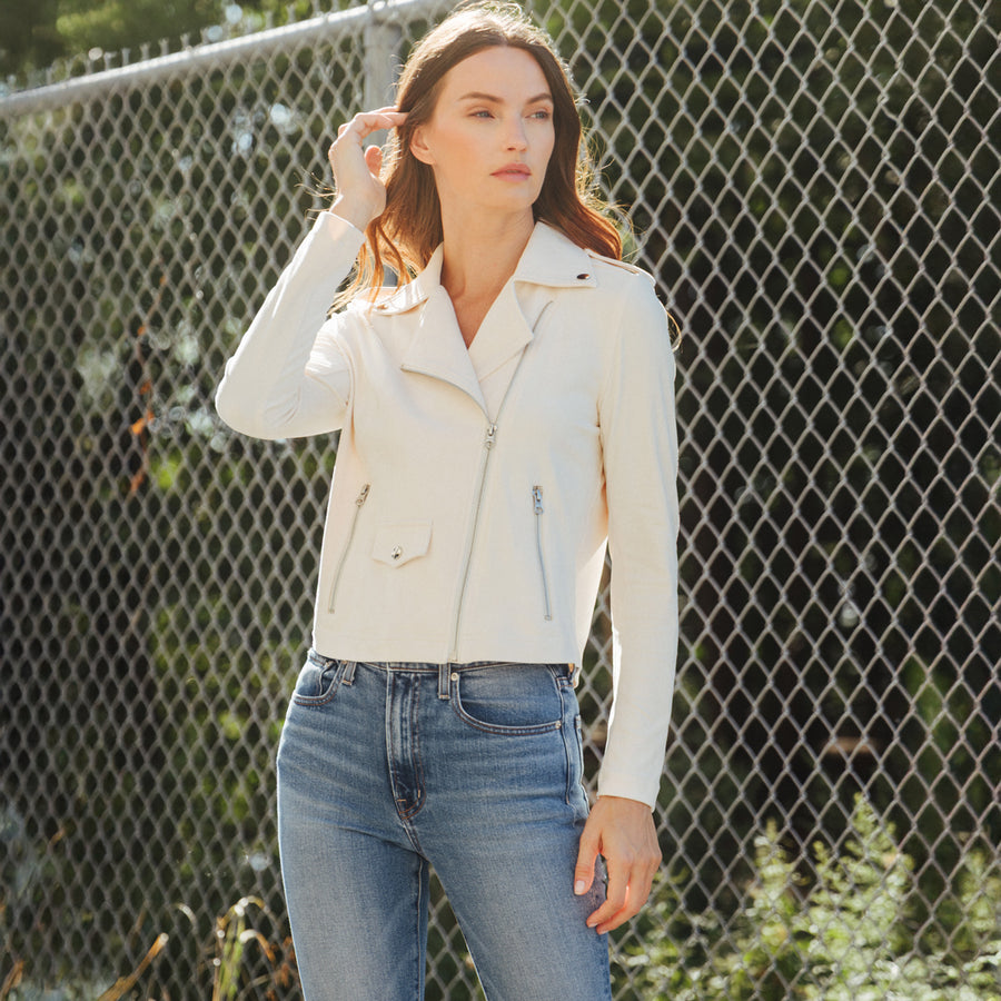 Soft Suede - Architectural Moto Jacket - Cream – Clara Sunwoo