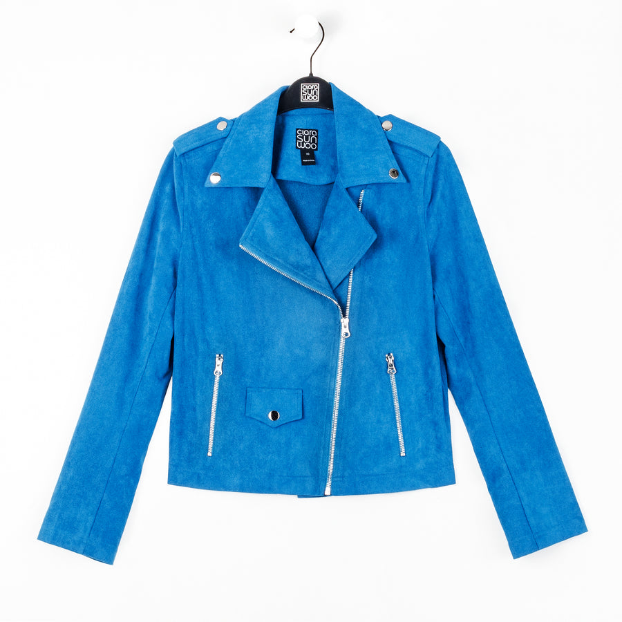 Soft Suede - Architectural Moto Jacket - French Blue – Clara Sunwoo