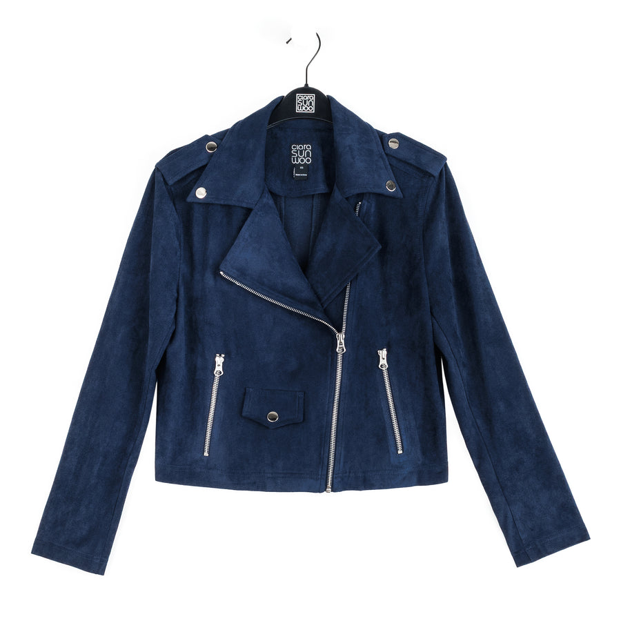 mo.　MARNO Laura jacket ジャケット　ネイビー Soft Suede - Architectural Moto Jacket - Navy – Clara Sunwoo