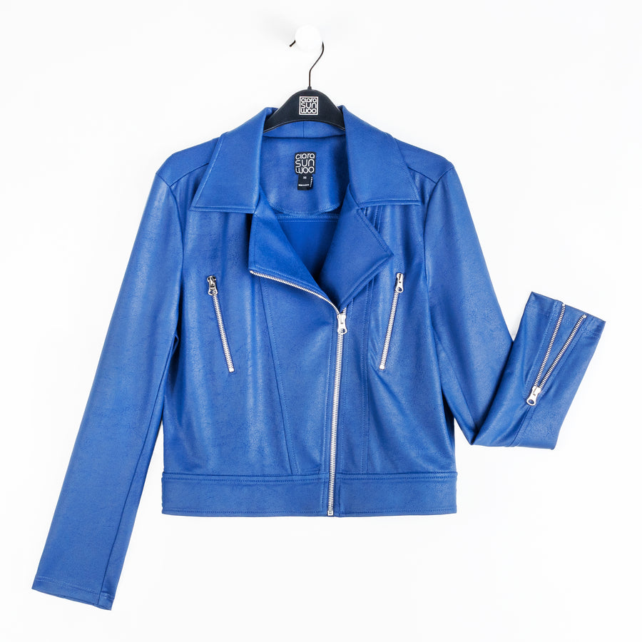 Liquid Leather™ Zip Cuff Moto Waist Jacket - Cobalt – Clara Sunwoo
