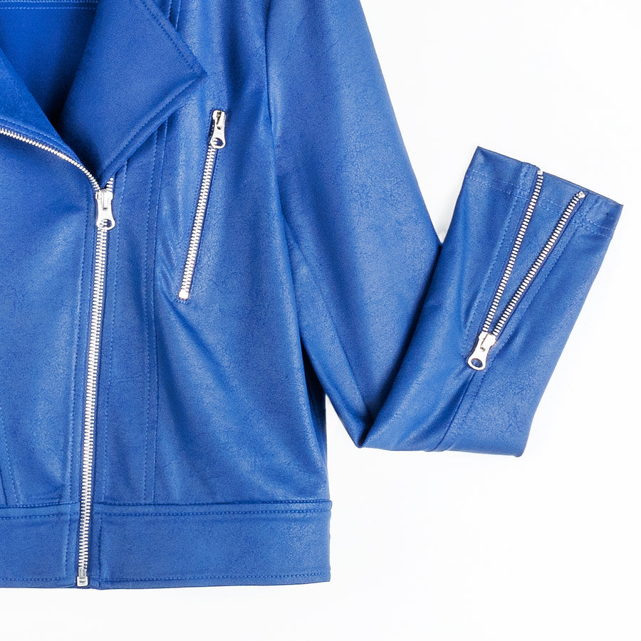 Liquid Leather™ Zip Cuff Moto Waist Jacket - Cobalt – Clara Sunwoo