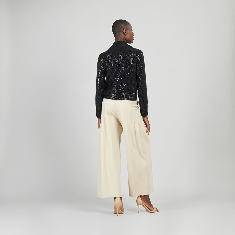 Sequin Knit - Moto Waist Jacket - Black