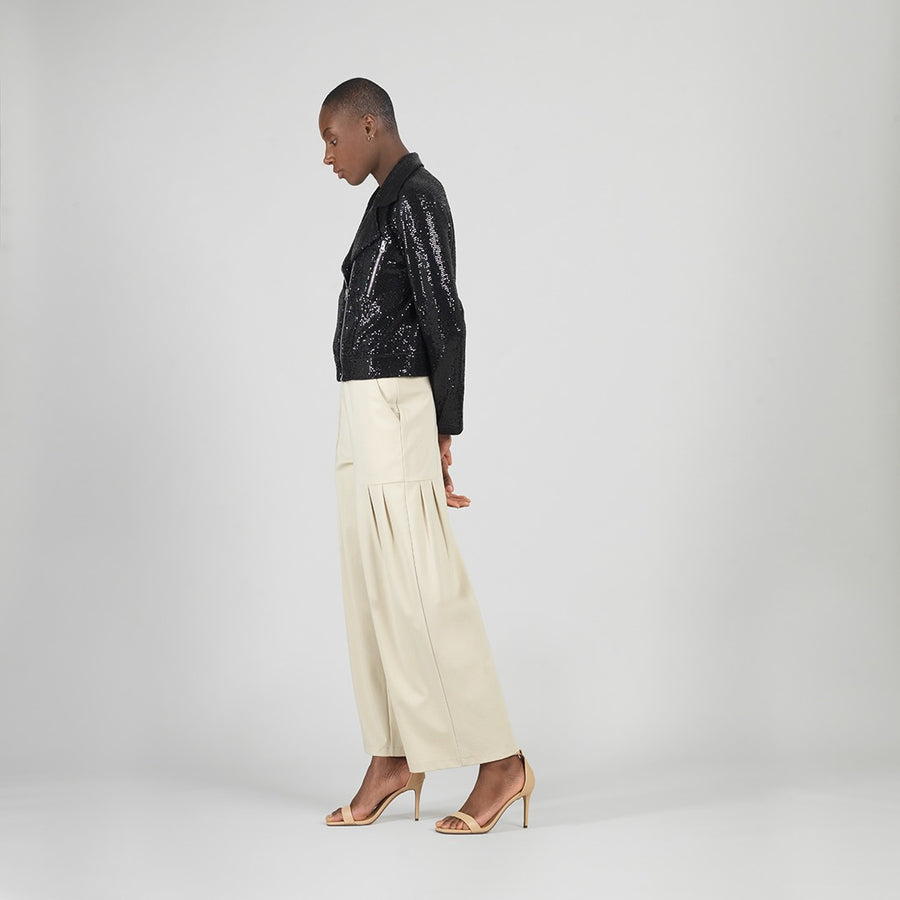 Sequin Knit - Moto Waist Jacket - Black