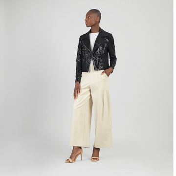 Sequin Knit - Moto Waist Jacket - Black
