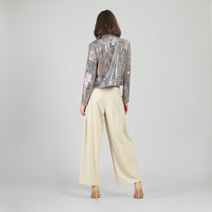 Sequin Knit - Moto Waist Jacket - Champagne
