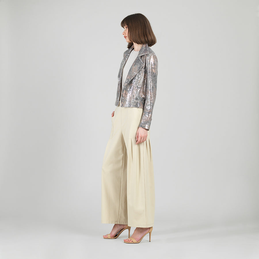 Sequin Knit - Moto Waist Jacket - Champagne
