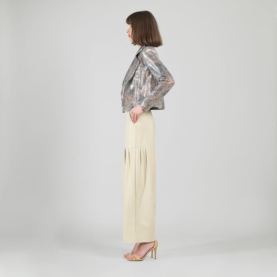 Sequin Knit - Moto Waist Jacket - Champagne