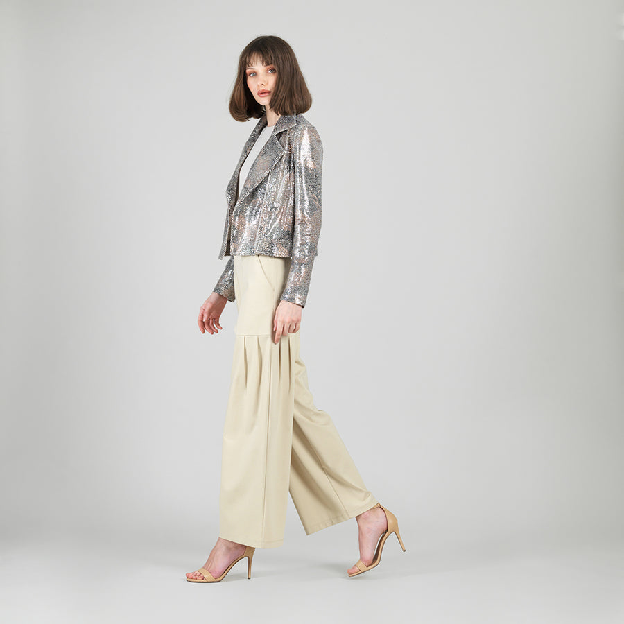 Sequin Knit - Moto Waist Jacket - Champagne