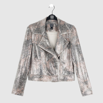 Sequin Knit - Moto Waist Jacket - Champagne