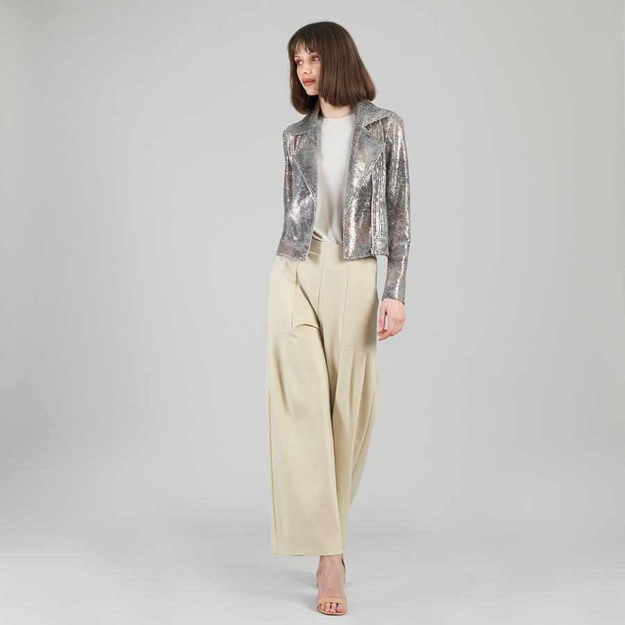 Sequin Knit - Moto Waist Jacket - Champagne