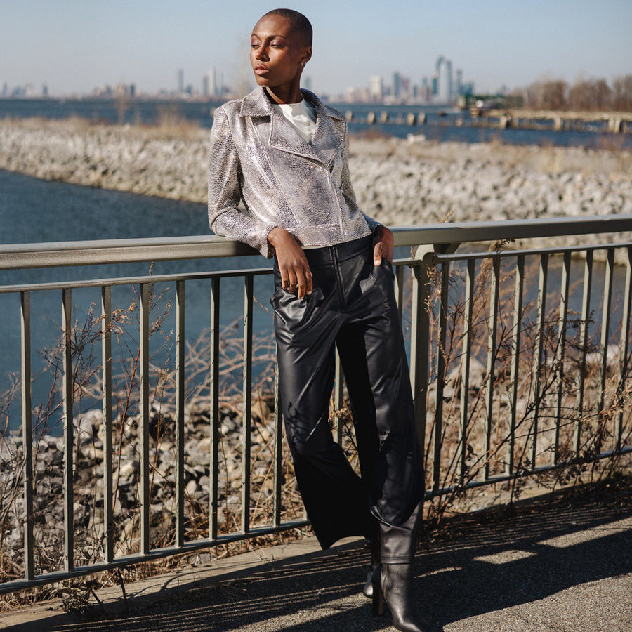Sequin Knit - Moto Waist Jacket - Champagne