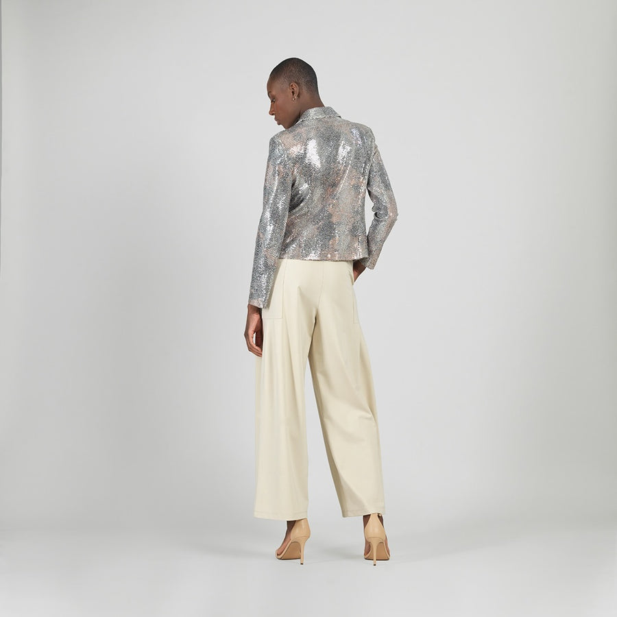 Sequin Knit - Modern Button Blazer - Champagne