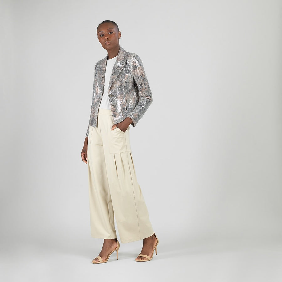 Sequin Knit - Modern Button Blazer - Champagne