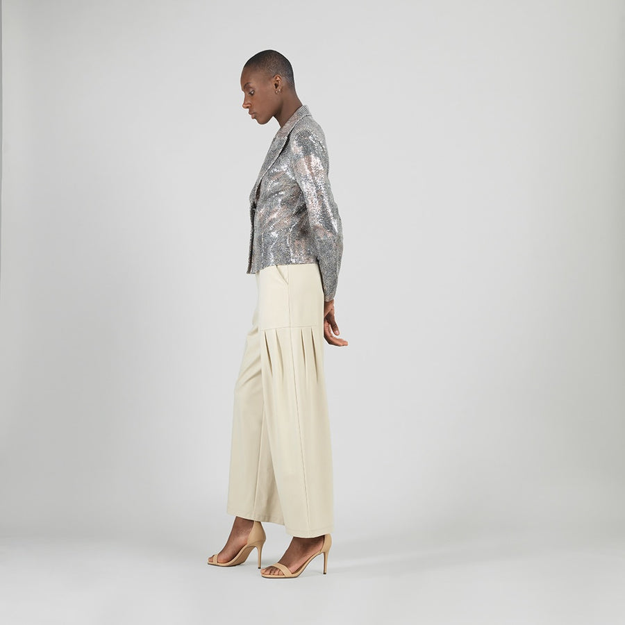 Sequin Knit - Modern Button Blazer - Champagne