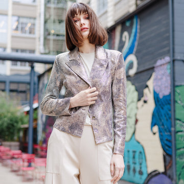 Sequin Knit - Modern Button Blazer - Champagne