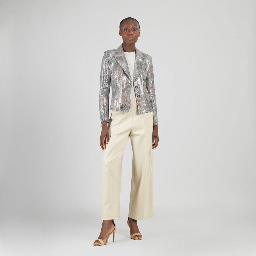 Sequin Knit - Modern Button Blazer - Champagne