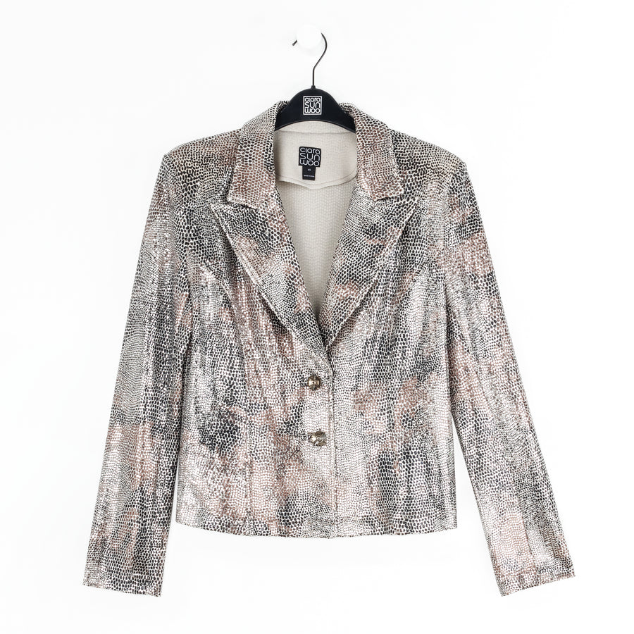 Sequin Knit - Modern Button Blazer - Champagne