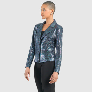 Shimmer Sequin - Modern Button Blazer - Gunmetal